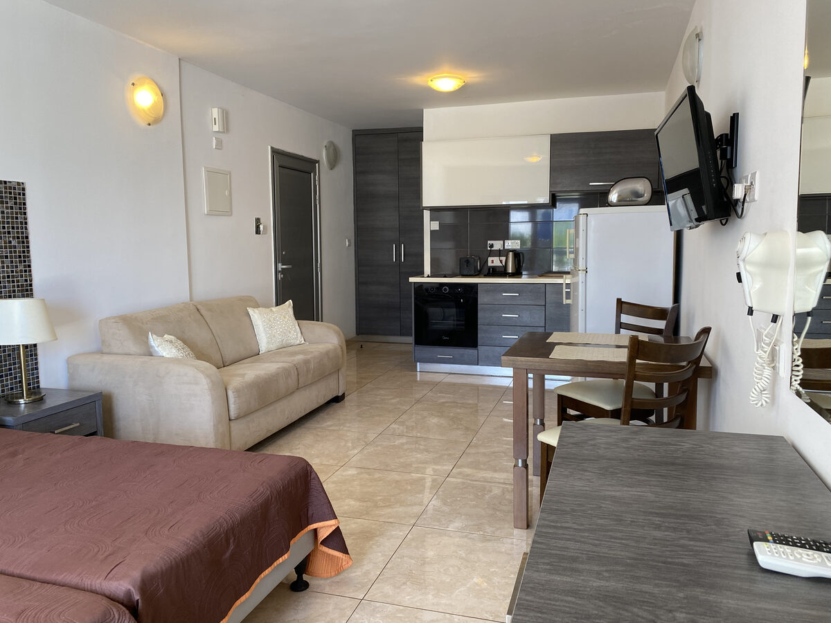 Deluxe studio interior at Alexia Hotel Apartments, Agia Napa
